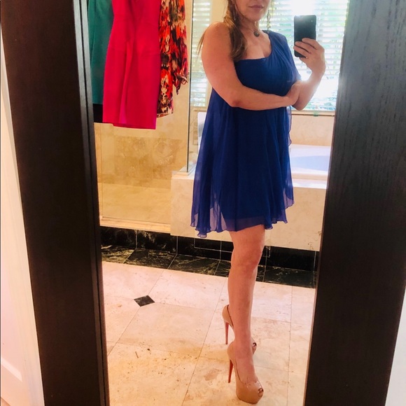 Alice and Olivia Cobalt Silk Overlay Bodycon Dress - Picture 4 of 8